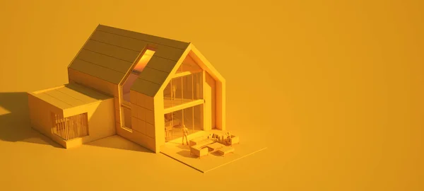 Vykreslení Moderního Domu Žlutých Odstínech — Stock fotografie