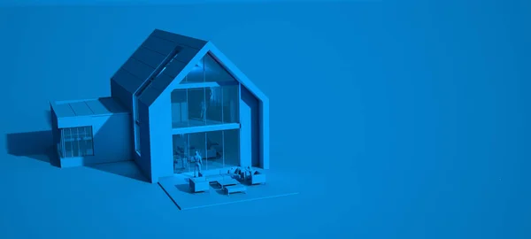 Rendu Une Maison Moderne Dans Les Tons Bleus — Photo