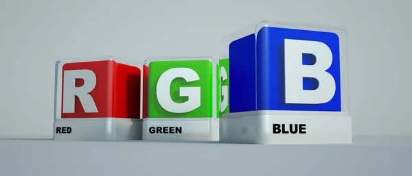 Återgivning Lådor Med Grundläggande Tryckta Färger Röd Grön Och Blå — Stockfoto