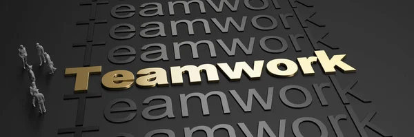 Rendering Word Teamwork Golden Letters Black Background Business People — Stock Photo, Image