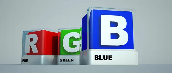 Representación Cajas Con Colores Básicos Impresión Rojo Verde Azul Conocido — Foto de Stock