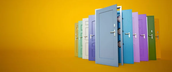 Vykreslování Kolekce Vícebarevných Dveří Různých Stylech — Stock fotografie