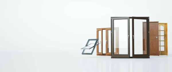 異なる種類のドアや窓の選択の3Dレンダリング — ストック写真