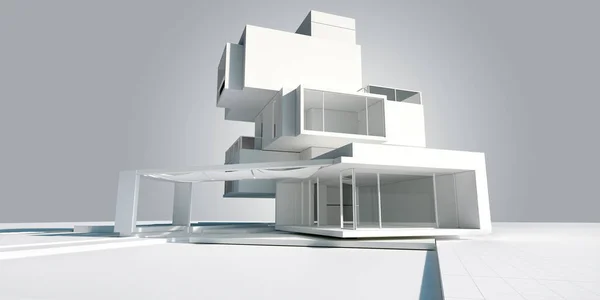 Renderização Modelo Arquitetura Uma Casa Moderna Construída Diferentes Níveis Independentes — Fotografia de Stock
