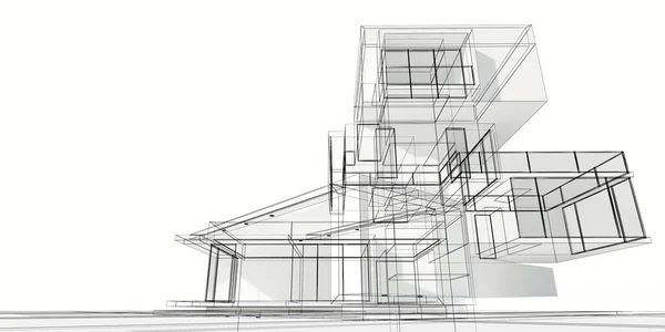 Rendu Projet Maison Moderne Construit Différents Niveaux Indépendants — Photo