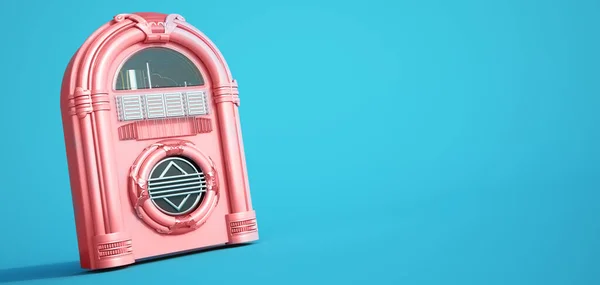 Renderização Uma Jukebox Rosa Fundo Azul — Fotografia de Stock