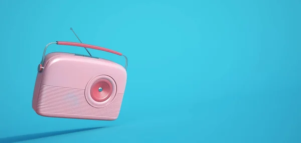 青い背景にピンクのラジオの3Dレンダリング — ストック写真