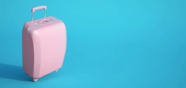 Rózsaszín Bőrönd Ábrázolása Kék Alapon — Stock Fotó