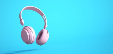 Mavi arka planda pembe kulaklıkların 3D görüntüsü