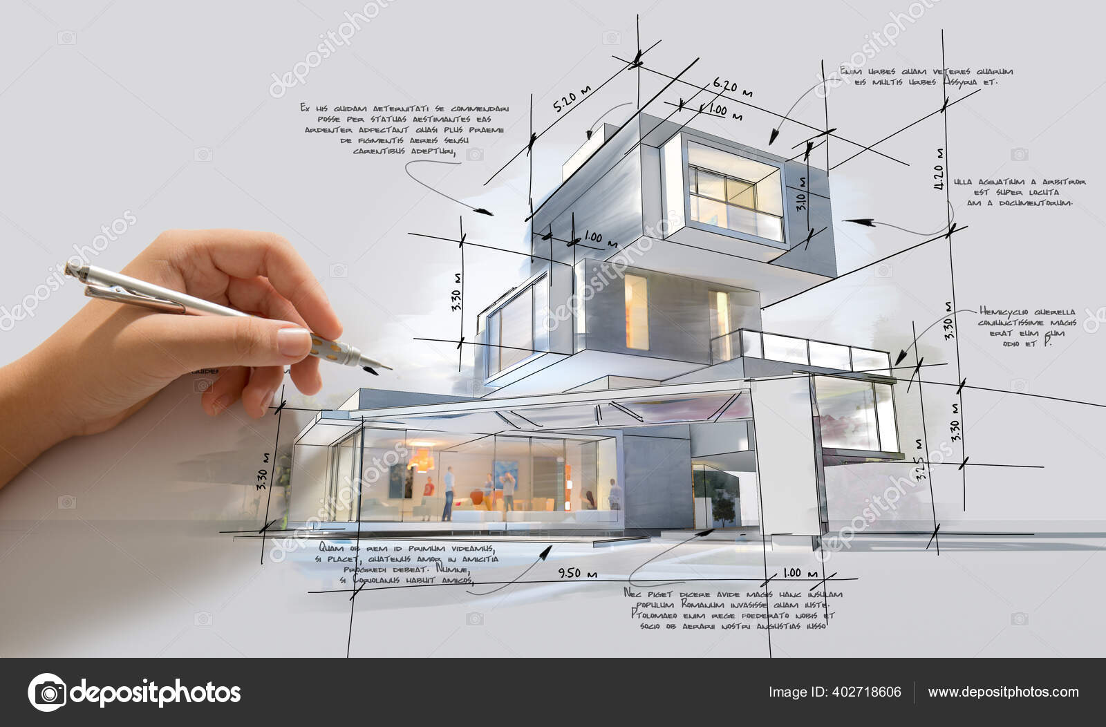 Architecture Project Showing Different Design Phases Handmade Rough Sketch  Construction Stock Photo by ©franckito 402718606