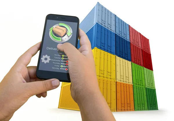 Rendering Transportation Smartphone App Cargo Containers — Stock Photo, Image