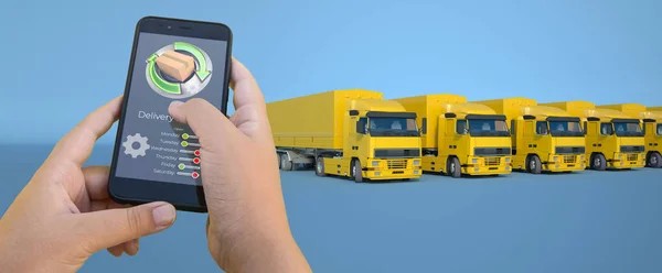 Rendering Smartphone Logistic App Controlling Truck Transportation — Stock Photo, Image