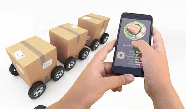 Rendering Smartphone Delivery Tracking App Packages Background — Stock Photo, Image