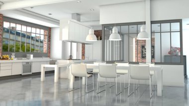 Etkileyici modern mutfak 3D görüntüleme