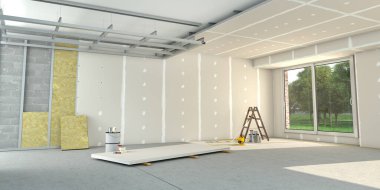 Yenileme çalışmalarının sürdüğü bir evin 3D tasarımı