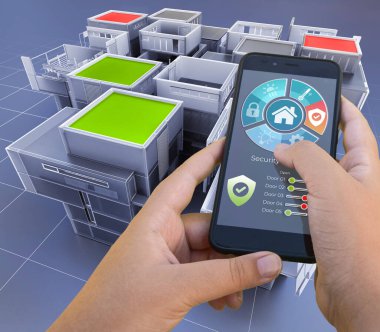 Akıllı telefon uygulaması tarafından kontrol edilen bir dairenin 3B görüntülenmesi