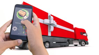 Çevrimiçi hediye alımını izleyen bir akıllı telefon uygulamasının 3B görüntülenmesi