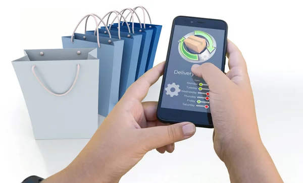 オンライン購入を追跡するスマートフォンアプリの3Dレンダリング — ストック写真