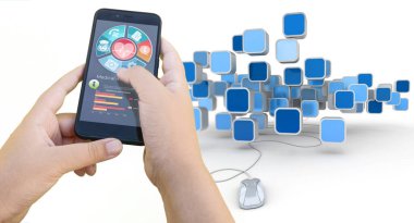 Bir ağ sistemi öneren soyut bir geçmişe sahip bir sağlık uygulamasının 3B görüntülenmesi