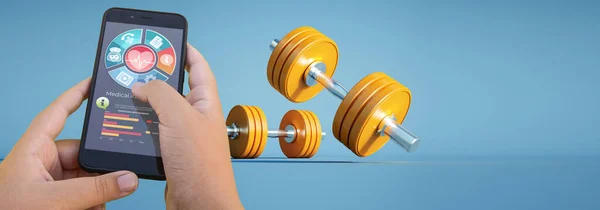 Rendering Healthcare App Pair Dumbbells — Stock Photo, Image