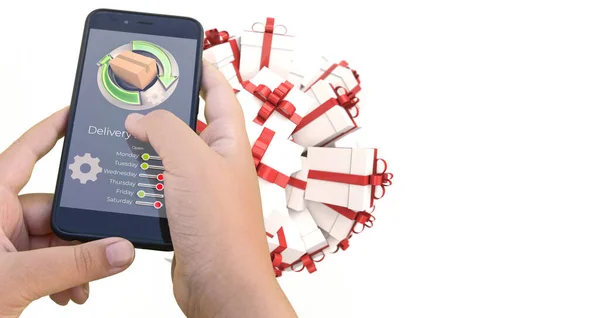 Rendering Smartphone App Tracking Online Gift Purchase — Stock Photo, Image