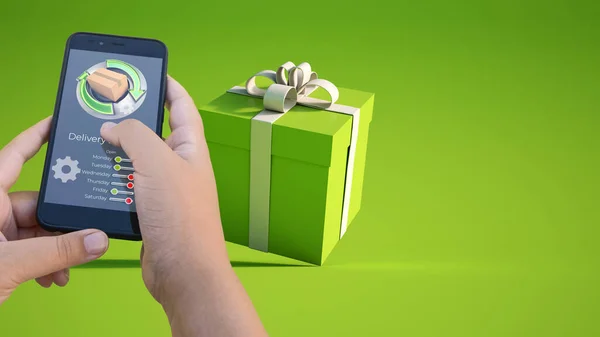 Merender Dari Aplikasi Smartphone Pelacakan Pembelian Hadiah Online — Stok Foto