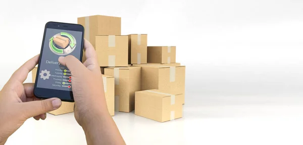 Weergave Van Een Smartphone Delivery Tracking App Pakketten Achtergrond — Stockfoto