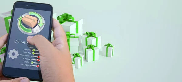 3D rendering of a smartphone app tracking online gift purchase