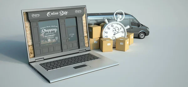 Rendering Computer Traditional Shop Screen Transportation Background — Stock Photo, Image