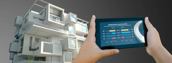 Rendering Eines Mobilen Geräts Mit Einem Hypothekenrechner Und Einem Wohnhaus — Stockfoto