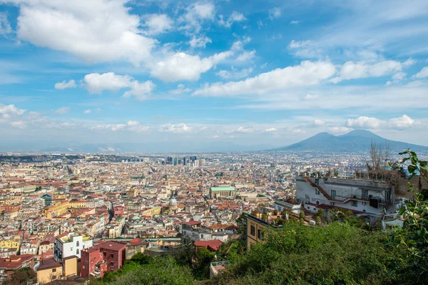 Panoramatický Pohled Neapol Vesuvem Pozadí — Stock fotografie