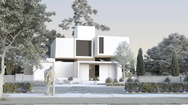 Rendu Modèle Architectural Une Maison Luxe Moderne Jardin — Photo