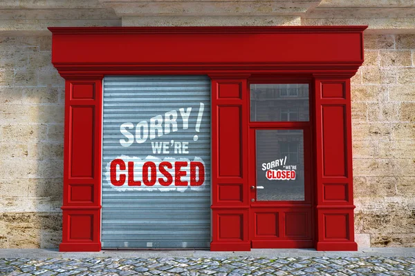 Renderelés Shop Redőnyök Jel Sajnálom Zárva Vagyunk — Stock Fotó
