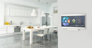 Modern bir evde ev otomasyon kontrol istasyonu
