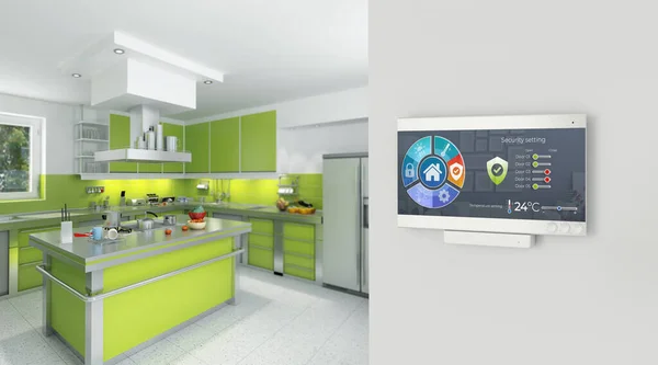 Estação Controle Automação Doméstica Cozinha Uma Casa Moderna — Fotografia de Stock