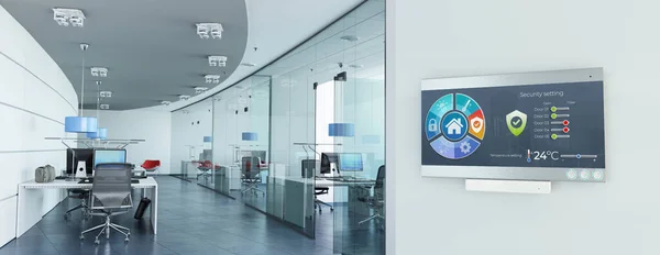 Rendering Modern Offices Control Panel Controlling Lighting Temperature Air Quality — Stock Photo, Image