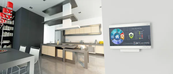 Home Automation Control Station Der Küche Eines Modernen Hauses — Stockfoto