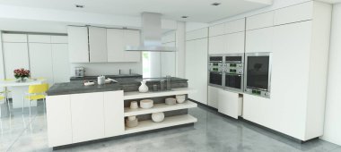 Bir mutfağın 3 boyutlu beyazı