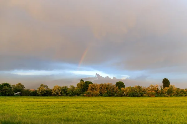 panorama with rainbow in the Po Valley