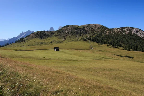 Huts Pastures Prato Piazza Braies Valley — Stock fotografie