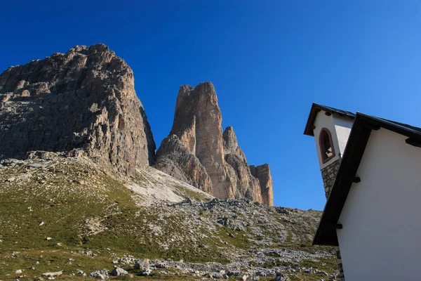 Malowniczy Widok Trzy Szczyty Lavaredo Południowa Ściana Dolomity — Zdjęcie stockowe