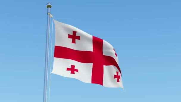 Bandeira Nacional Geórgia Mastro Bandeira Frente Céu Azul Animação Renderização — Vídeo de Stock