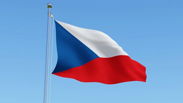 Red, blue and white flag of Czech Republic. National flag on flagpole in front of blue sky.  Three dimensional rendering 3D illustration.