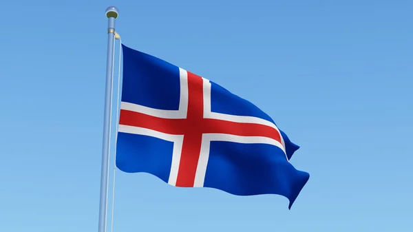 Nationale Vlag Van Ijsland Vlaggenmast Voor Blauwe Hemel Drie Dimensionale — Stockfoto