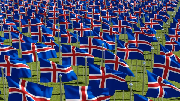 Många Flaggor Island Det Gröna Fältet Solig Dag Tredimensionell Rendering — Stockfoto