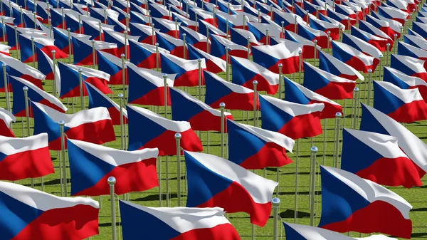 Viele Nationalflaggen Der Tschechischen Republik Auf Der Grünen Wiese Bei — Stockfoto