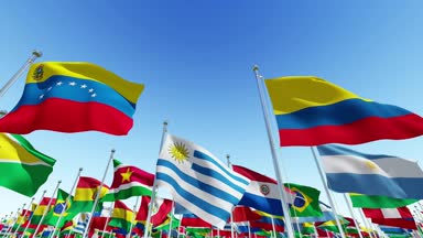 Mavi gökyüzü 3d render animasyon karşı ulusal bayrakların satır