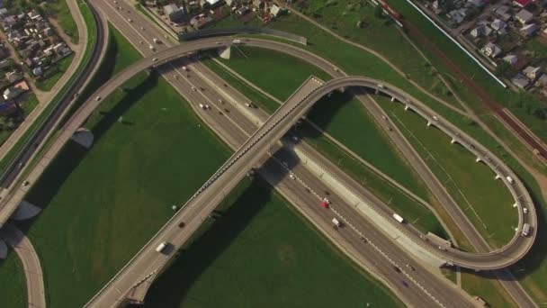 Autópálya Highway Felülnézet Légifelvételek Adatcserét Várost Drone — Stock videók