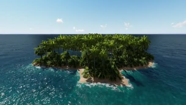 Flying Dollar Shaped Tropical Island Ocean Three Dimensional Rendering Animation — Stock Video