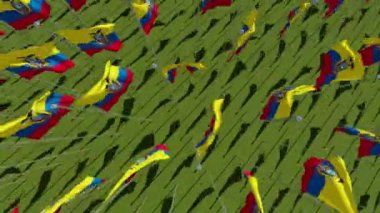 Ekvador yeşil alan, rüzgarda üfleme bayrakları yukarıdan görüntüleyin. 3D render animasyon